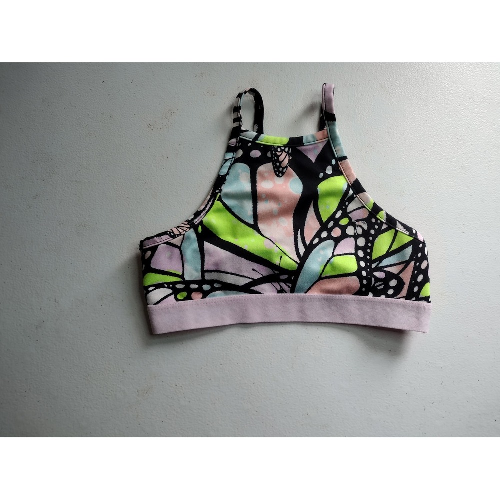 Justice Girls Butterfly Wing High Neck Sports Bra XS 5/6 Multicolor Activewear